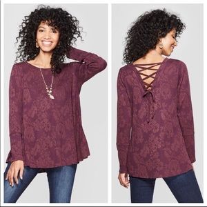 Knox Rose Purple Lace Up Back Blouse